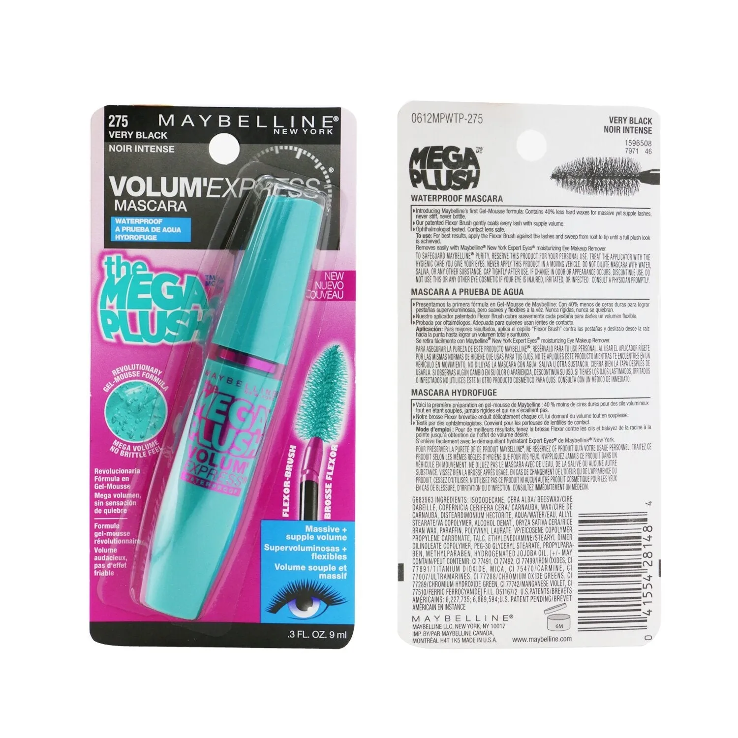 Maybelline Volum' Express The Mega Plush Waterproof Mascara - # 275 Very Black  9ml/0.3oz